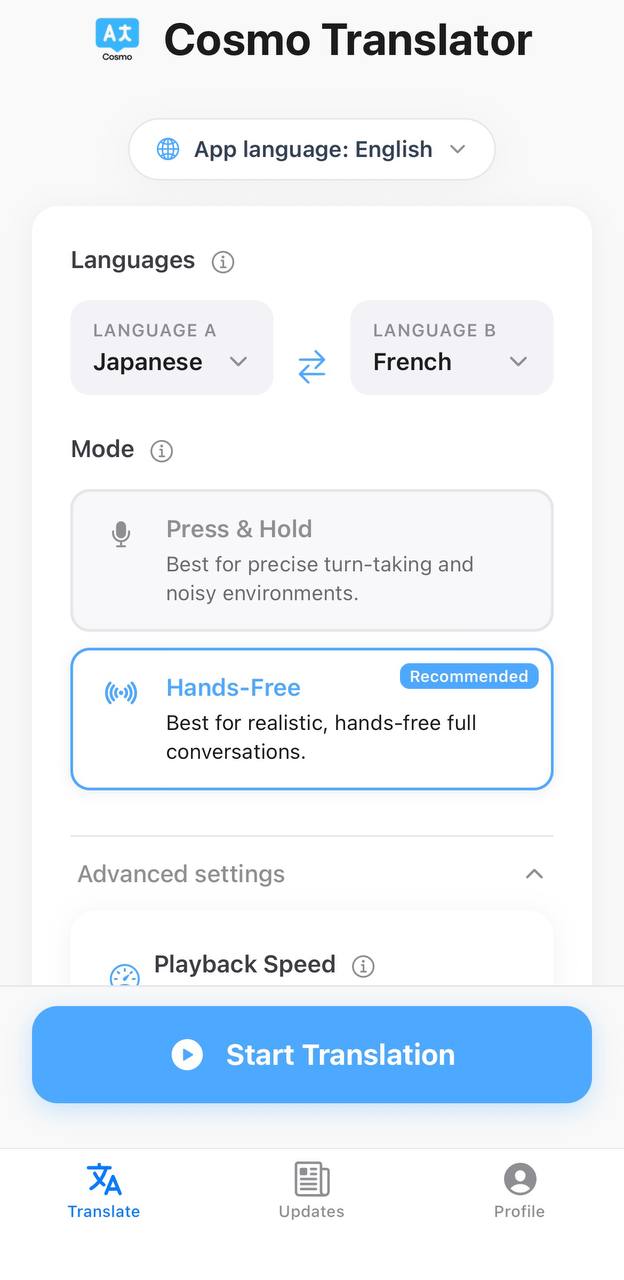 Language setup